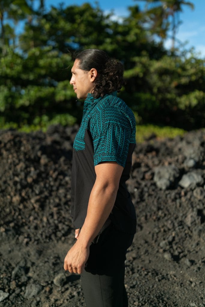 Male model wearing Ulana Hapalua Shirt - Side View