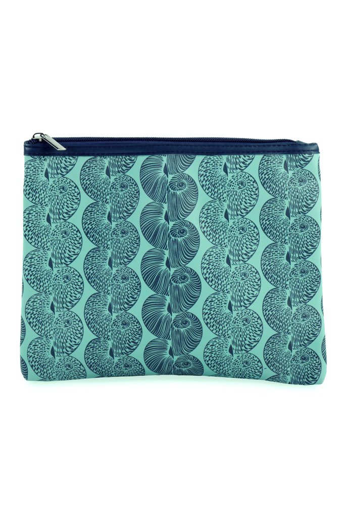 Flat Zip Pouch in a Lei Kupee Print and Blue Tint/Real Teal Color